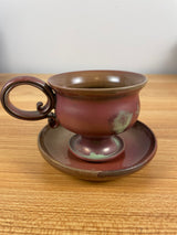 American Studio Pottery Iridescent Rust Color Art Deco Cup & Saucer Signed