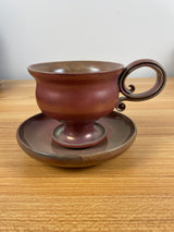 American Studio Pottery Iridescent Rust Color Art Deco Cup & Saucer Signed