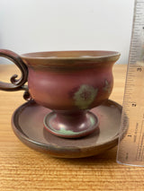 American Studio Pottery Iridescent Rust Color Art Deco Cup & Saucer Signed