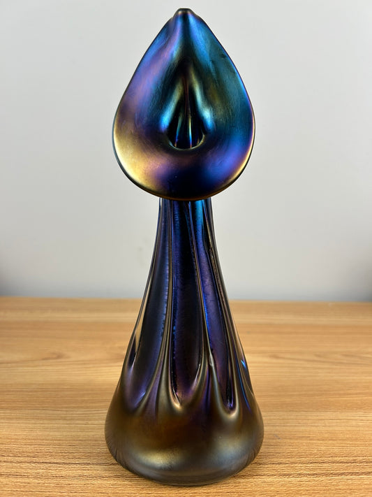 Herb Thomas Iridescent Purple Green Art Glass Jack in the Pulpit Vase 10" Tall