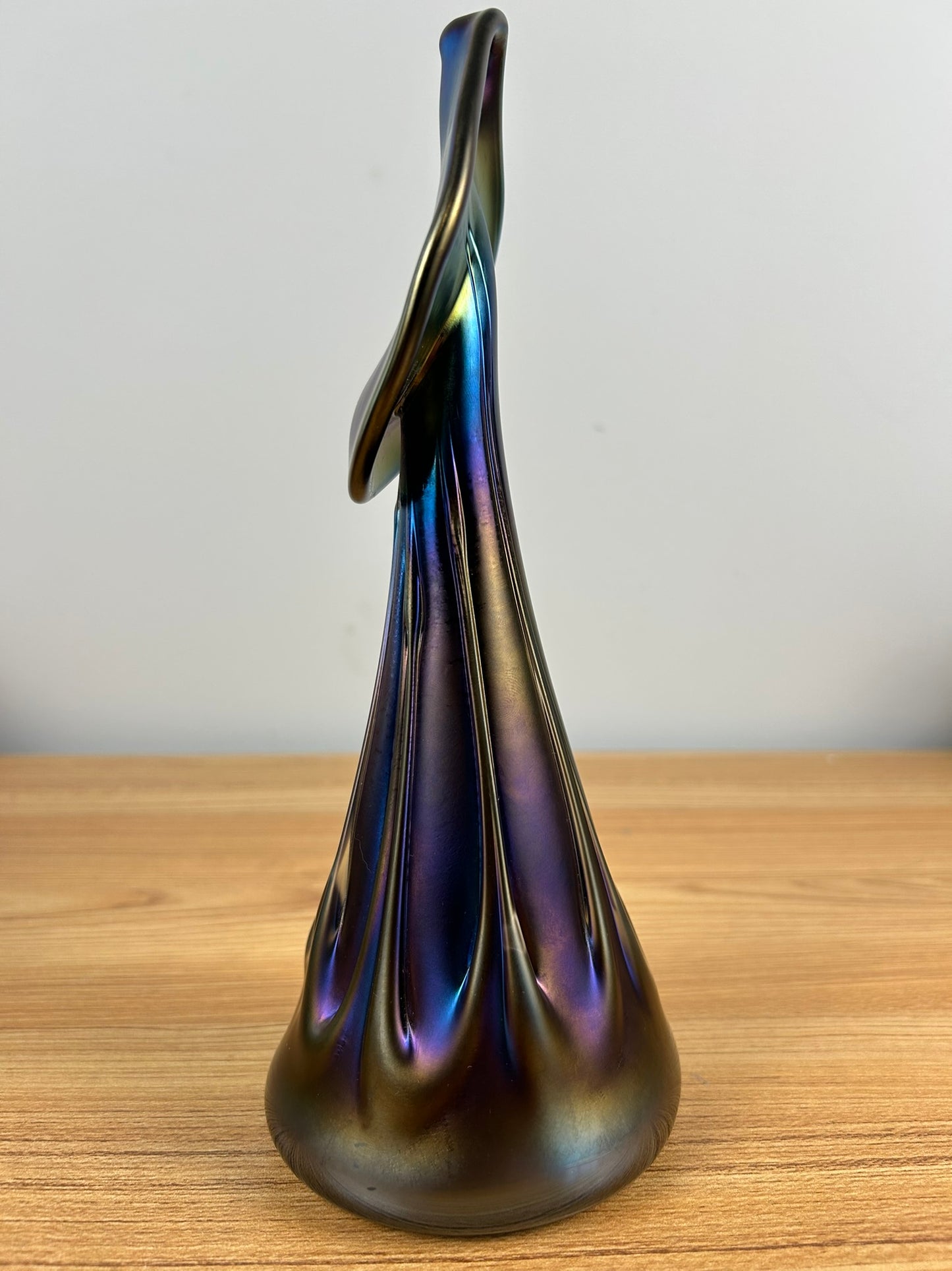 Herb Thomas Iridescent Purple Green Art Glass Jack in the Pulpit Vase 10" Tall