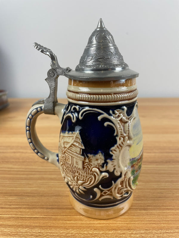 Vintage German Beer Stein Pewter Lid Wien MR 3056 Landscape Scene 6" Tall