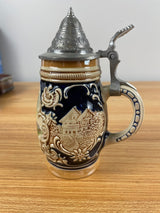 Vintage German Beer Stein Pewter Lid Wien MR 3056 Landscape Scene 6" Tall