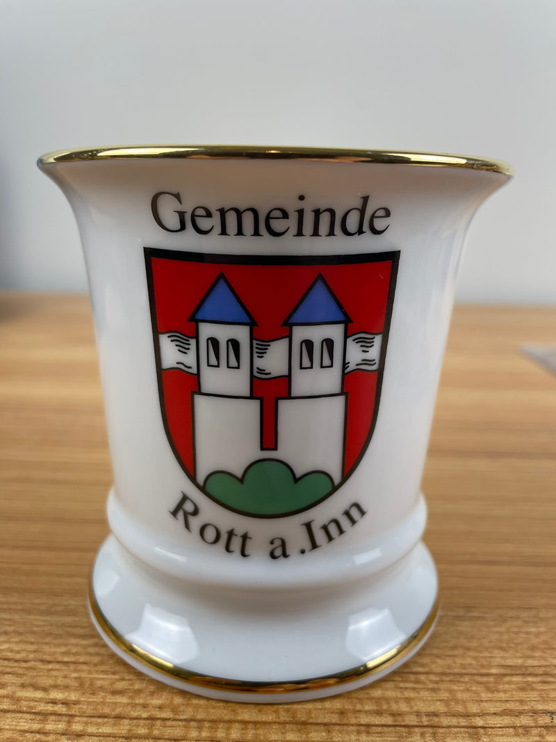 Vintage Rott A Inn Gemeinde German Stein / Mug With Gold Accents 3.75" Tall