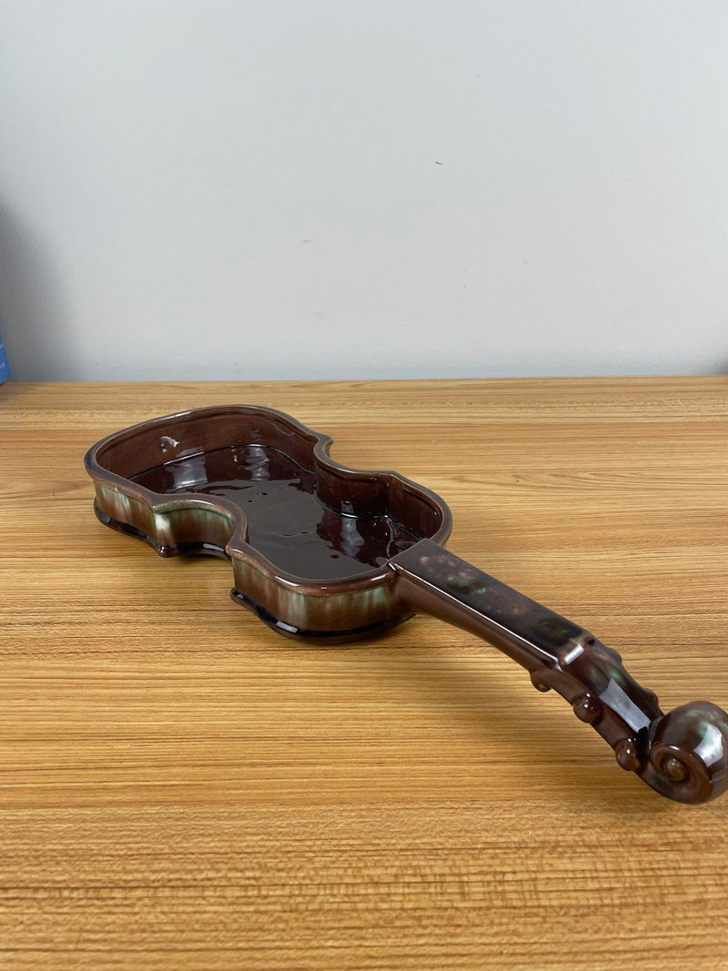 Vintage Royal Haeger Violin Dish Pottery Agate Vanity Dresser Table Brown Green