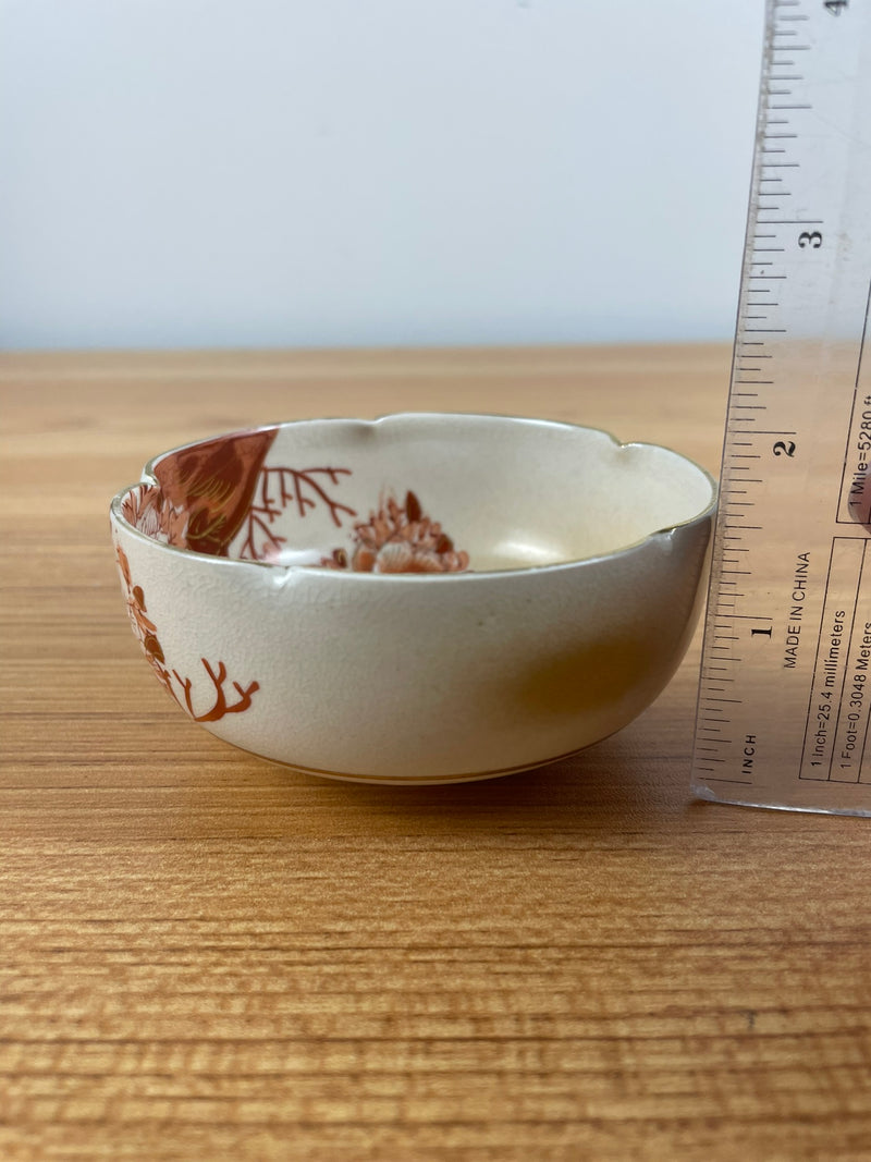 Exquisite Satsuma Bowl - Birds in Garden - Bizan / Shimazu Family Crest