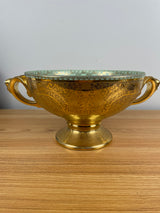 24K Gold ENCRUSTED Antique Bohemia Ceramic Footed Center Bowl. STAMPED