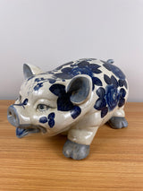 Wemyss Style Large Hand Painted Piggy Bank. White Ceramic with Flowers 18" long