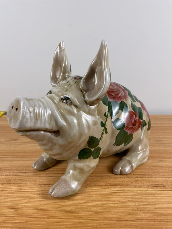 WEMYSS WARE Style Large Vintage Pig Cabbage Rose Art Pottery Great Condition