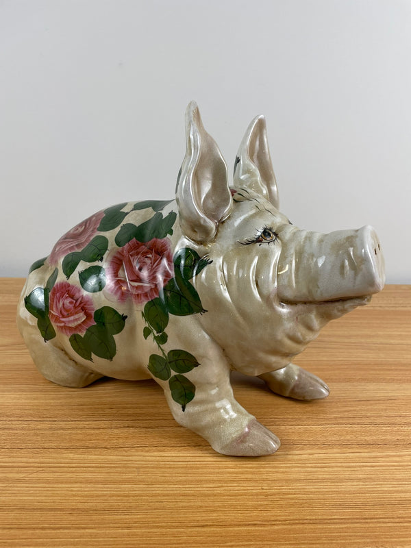 WEMYSS WARE Style Large Vintage Pig Cabbage Rose Art Pottery Great Condition