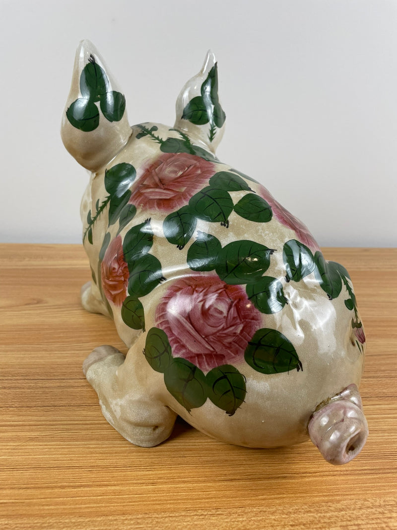 WEMYSS WARE Style Large Vintage Pig Cabbage Rose Art Pottery Great Condition