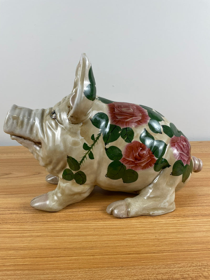 WEMYSS WARE Style Large Vintage Pig Cabbage Rose Art Pottery Great Condition