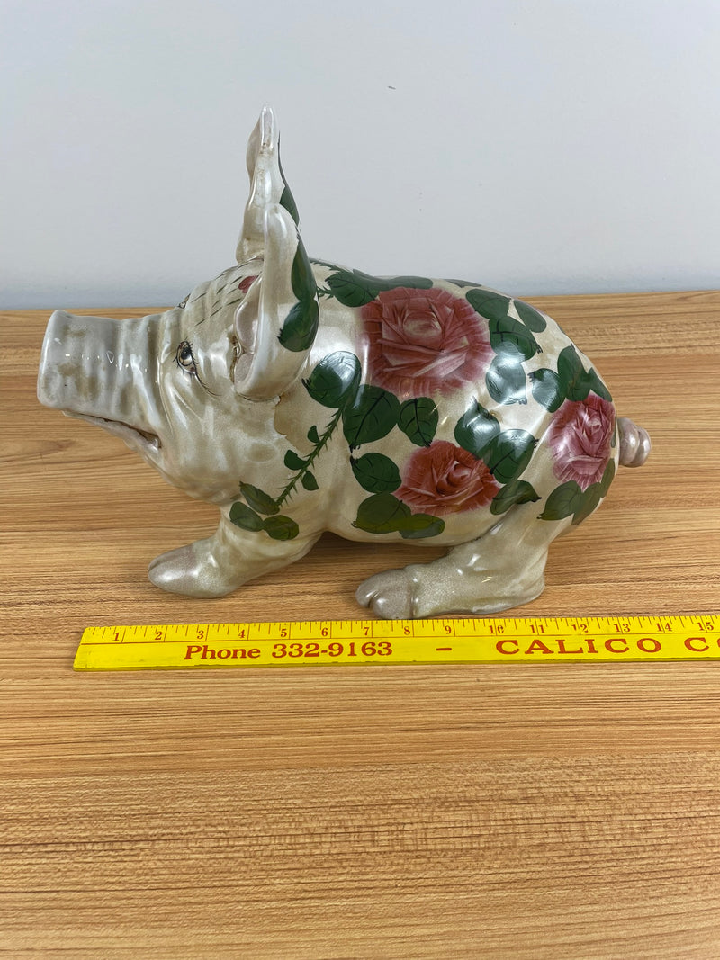 WEMYSS WARE Style Large Vintage Pig Cabbage Rose Art Pottery Great Condition