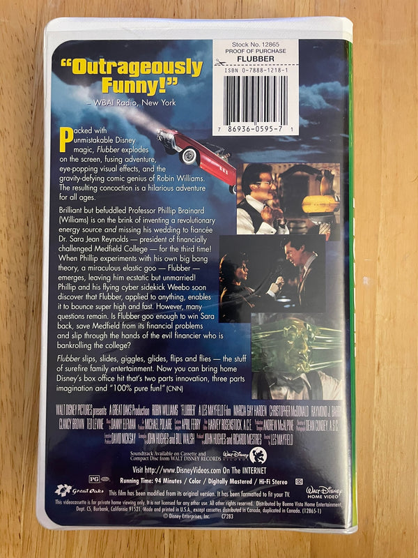 FLUBBER VHS 1998 Walt Disney Movie Robin Williams John Hughes Clamshell Case