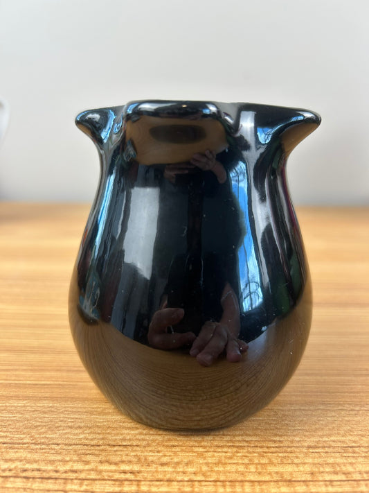 Vintage Muncie Art Pottery Shape #413 Glossy Black Glaze Pinched Rim Vase