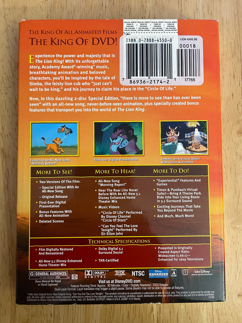 The Lion King 2 Disc Special Platinum Edition DVD Set 2003 Brand New w/Slip Case