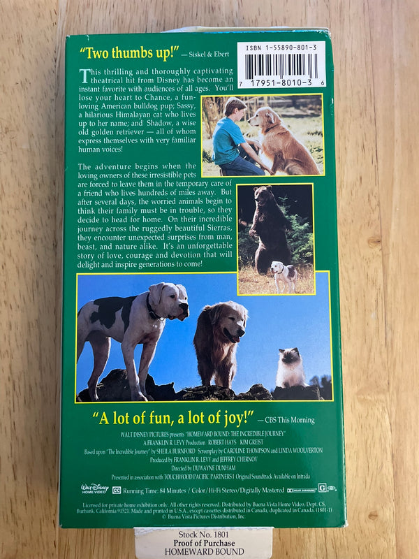 Homeward Bound: The Incredible Journey (VHS, 1993)