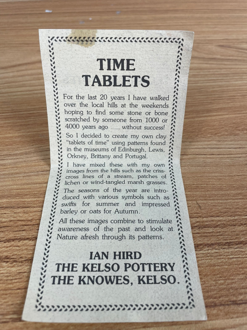 Time Tablet by Ian Hird of The Kelso Pottery , Scottish Borders Clay