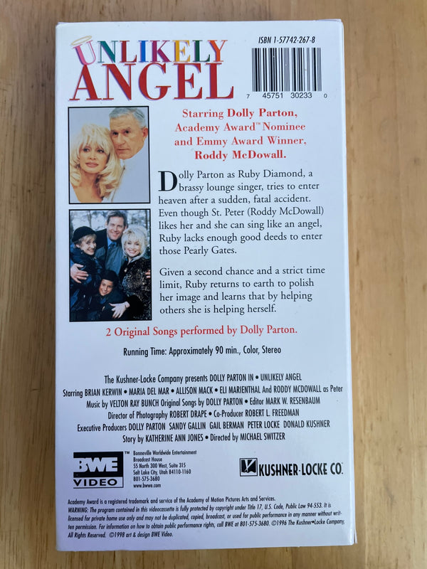 UNLIKELY ANGEL VHS, Dolly Parton, Roddy McDowell BWE Video Family