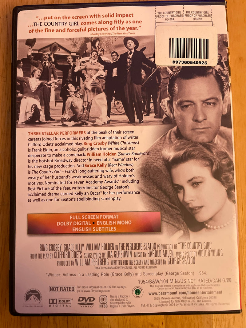 The Country Girl (DVD, 1954) Bing Crosby, Grace Kelly