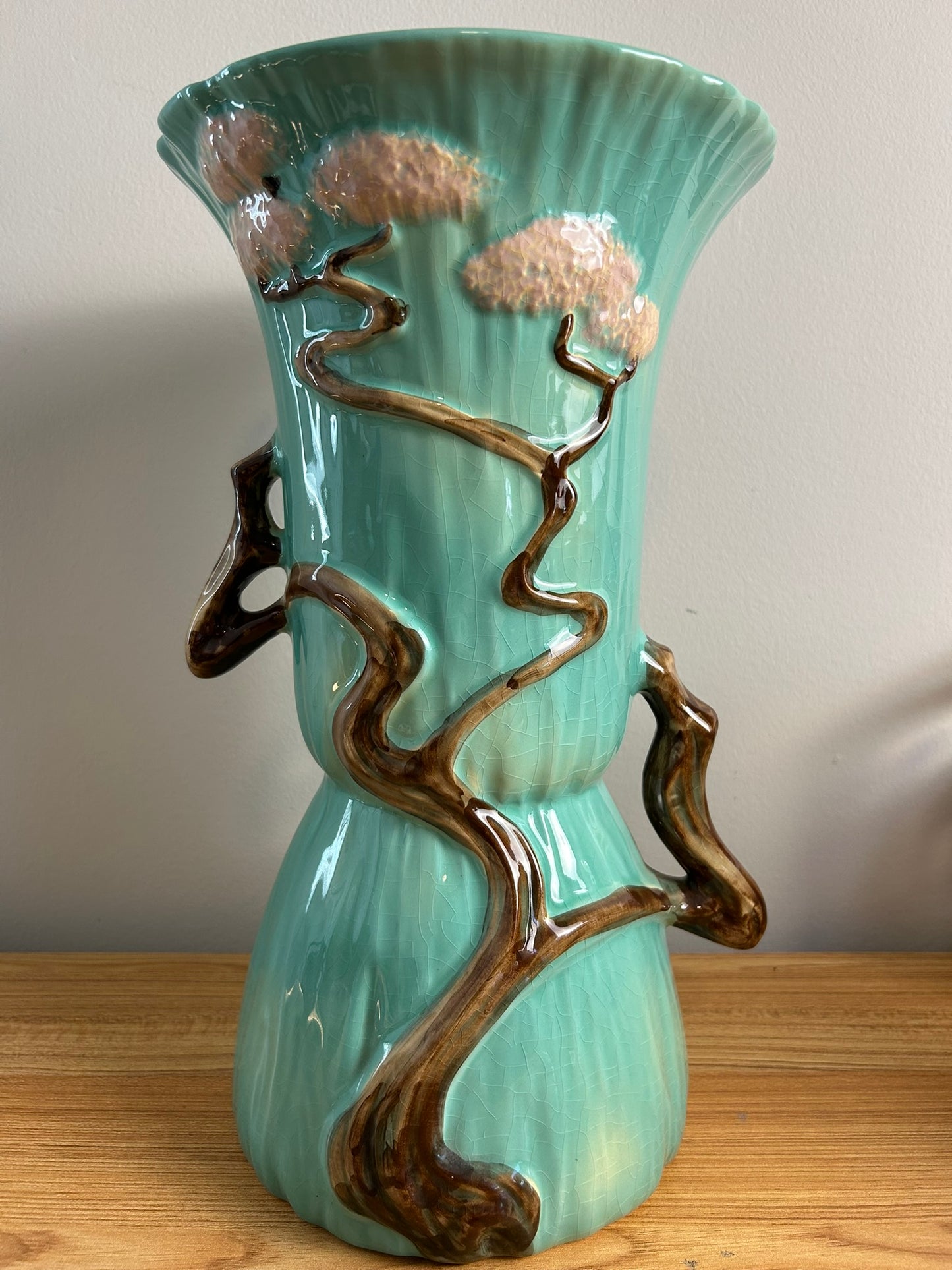 Stunning Roseville Ming Tree Pottery Handled Large Floor Vase 585-14