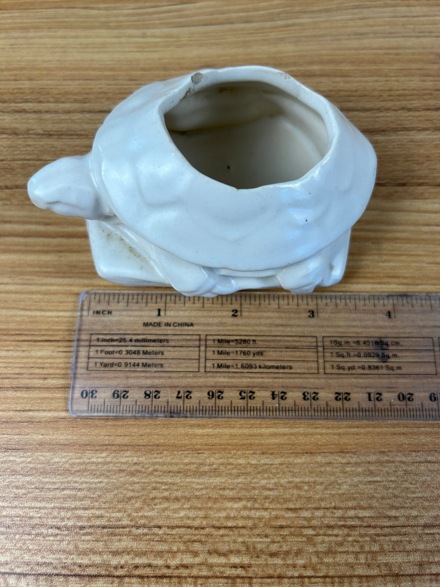 Vintage Nelson McCoy Pottery Matte White Turtle Miniature Planter Holder HTF