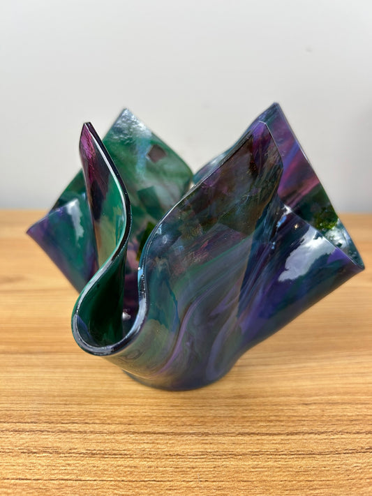 Tony Serviente Glass Handkerchief Vase, Studio Art, Hand Made & Signed 2002