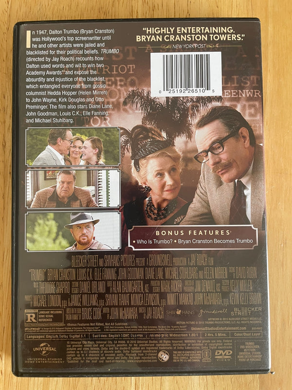 Trumbo (DVD, 2015) Bryan Cranston, Diane Lane, John Goodman / 125 Min