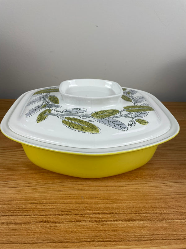 Vintage MCM Poole Pottery England Bay Leaf Casserole Dish With Lid