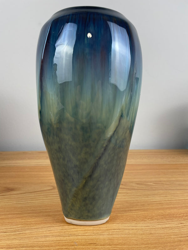 Bill Campbell Vase Studio Art Pottery Twist Vase Drip Glaze Signed