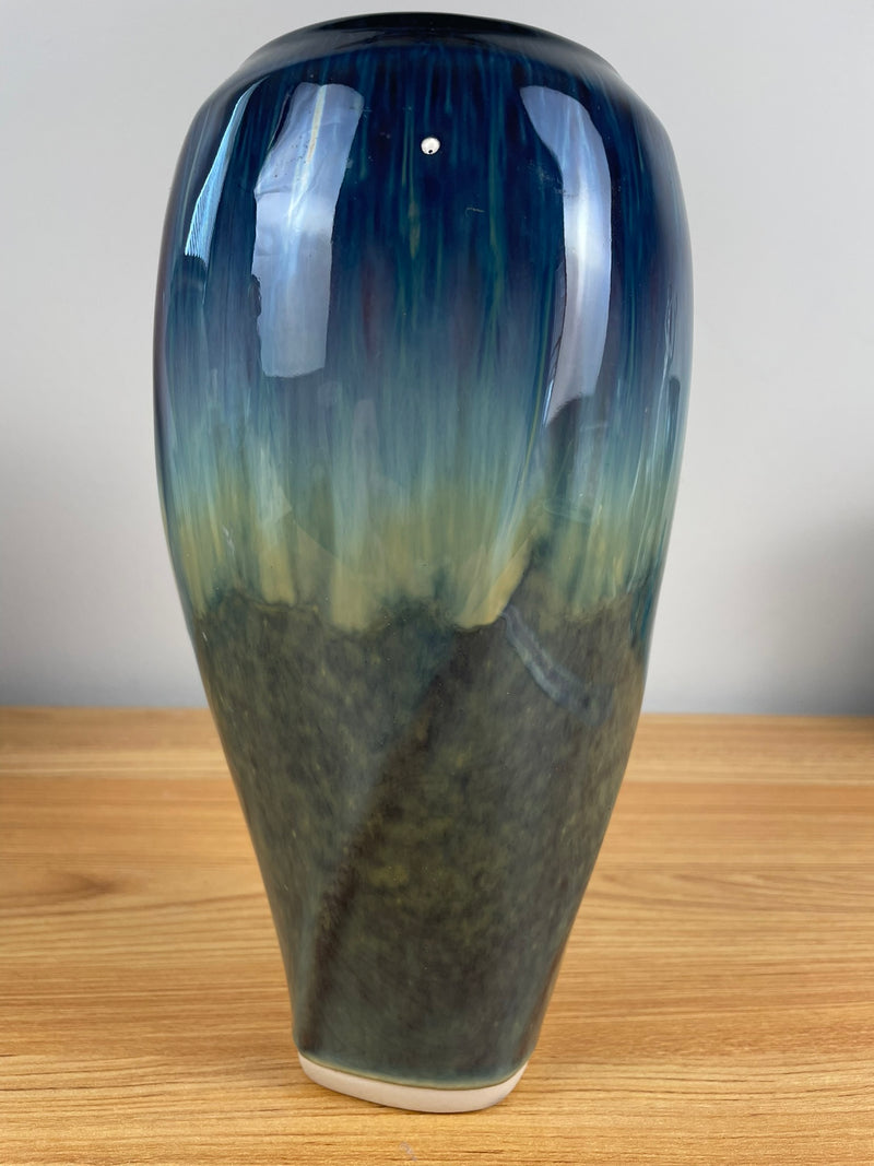 Bill Campbell Vase Studio Art Pottery Twist Vase Drip Glaze Signed