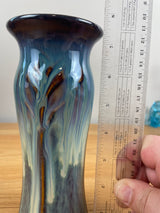 Bill Campbell studio art pottery lotus vase 7.5" tall blue purple drip glaze