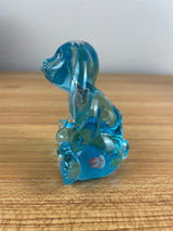 Fenton Glass Blue Handpainted Flowers Seated Flopsy Bunny Rabbit Figure Signed