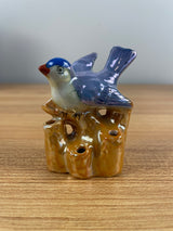 Vintage Lusterware BLUEBIRD FLOWER FROG Porcelain made Japan 3" H x 2.5"