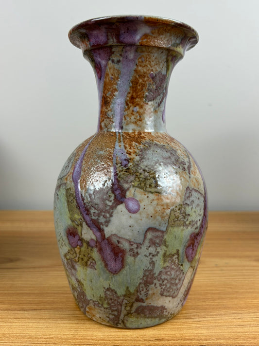 John Shedd Studio Art Pottery Purple Green Textured Glaze 8.5" Tall Vase