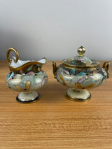 Antique Moriage Nippon Porcelain Handpainted Geometric Creamer & Sugar Bowl