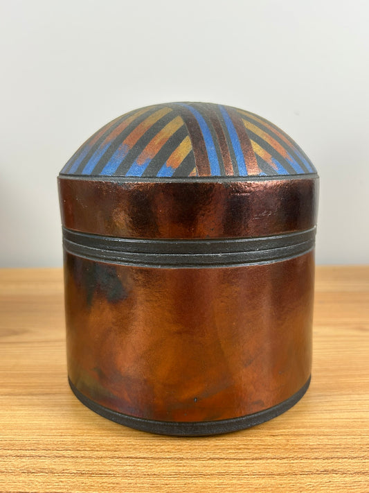 Christine Colombarini Art Pottery Raku Metallic Glazed Domed Lidded Jar