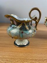 Antique Moriage Nippon Porcelain Handpainted Geometric Creamer & Sugar Bowl