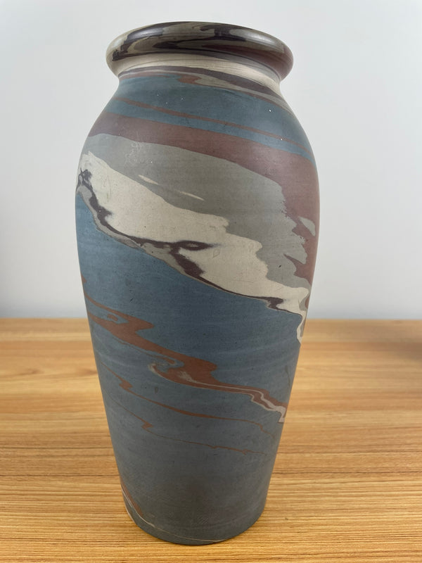 Antique Large Niloak Art Pottery Mission Blue Swirl Art Pottery Vase 10.5" Tall