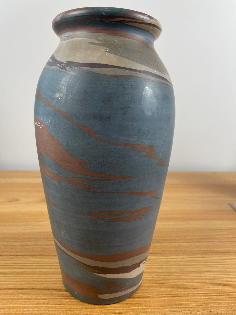 Antique Large Niloak Art Pottery Mission Blue Swirl Art Pottery Vase 10.5" Tall