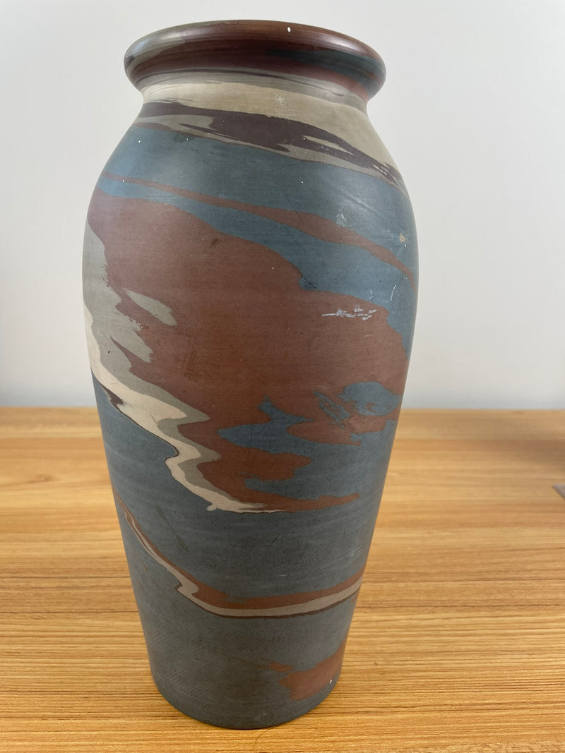 Antique Large Niloak Art Pottery Mission Blue Swirl Art Pottery Vase 10.5" Tall