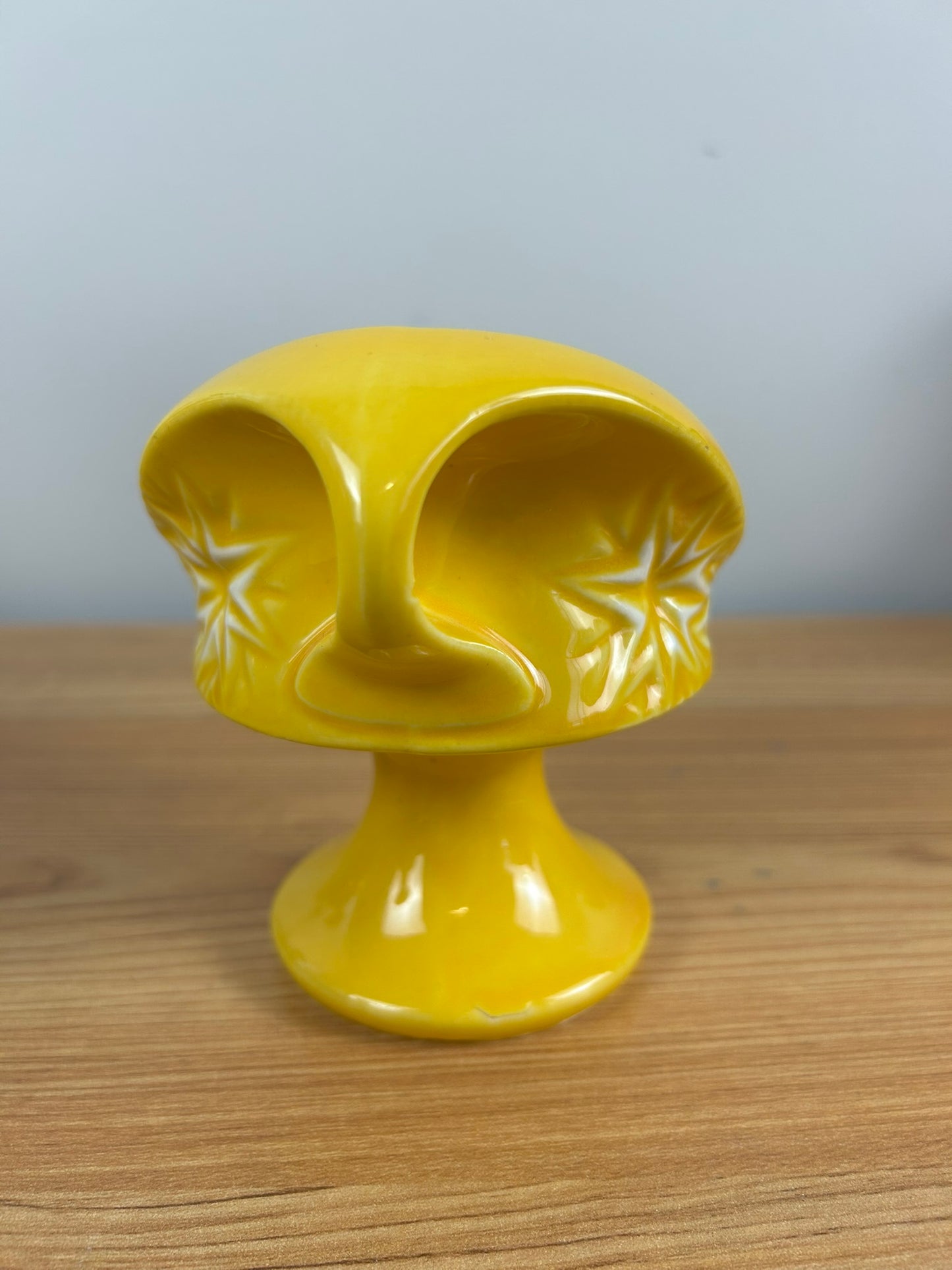 1968 McCoy USA Pottery MCP 20 Glossy Yellow Starburst Pattern Candle Holder