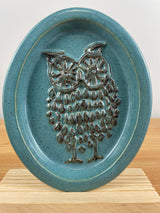 Bennington Pottery Vermont Owl Teal Stoneware Hanging Oval Wall Plate