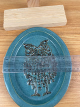 Bennington Pottery Vermont Owl Teal Stoneware Hanging Oval Wall Plate