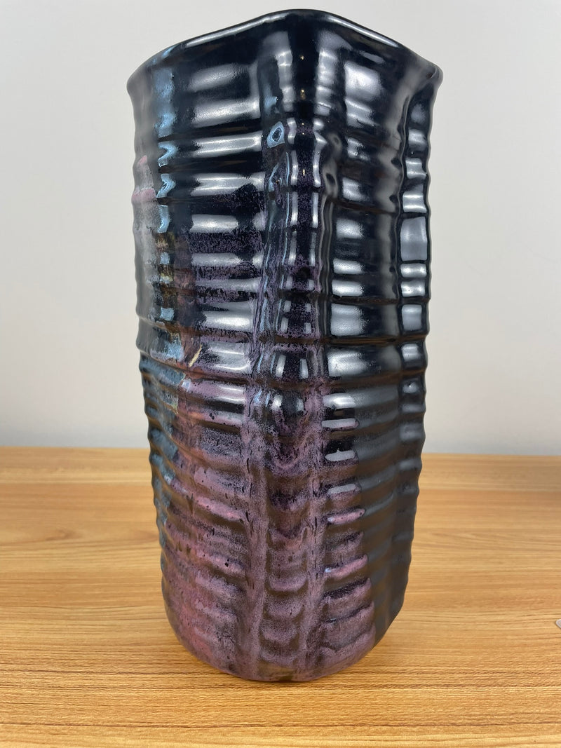 Carole Berhorst Studio Art Pottery Large Vase Black Pink Glazes 11" Tall