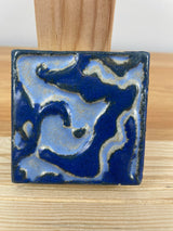 Flint Faience 1920's Arts And Crafts Carved Design Blue Glaze Tile