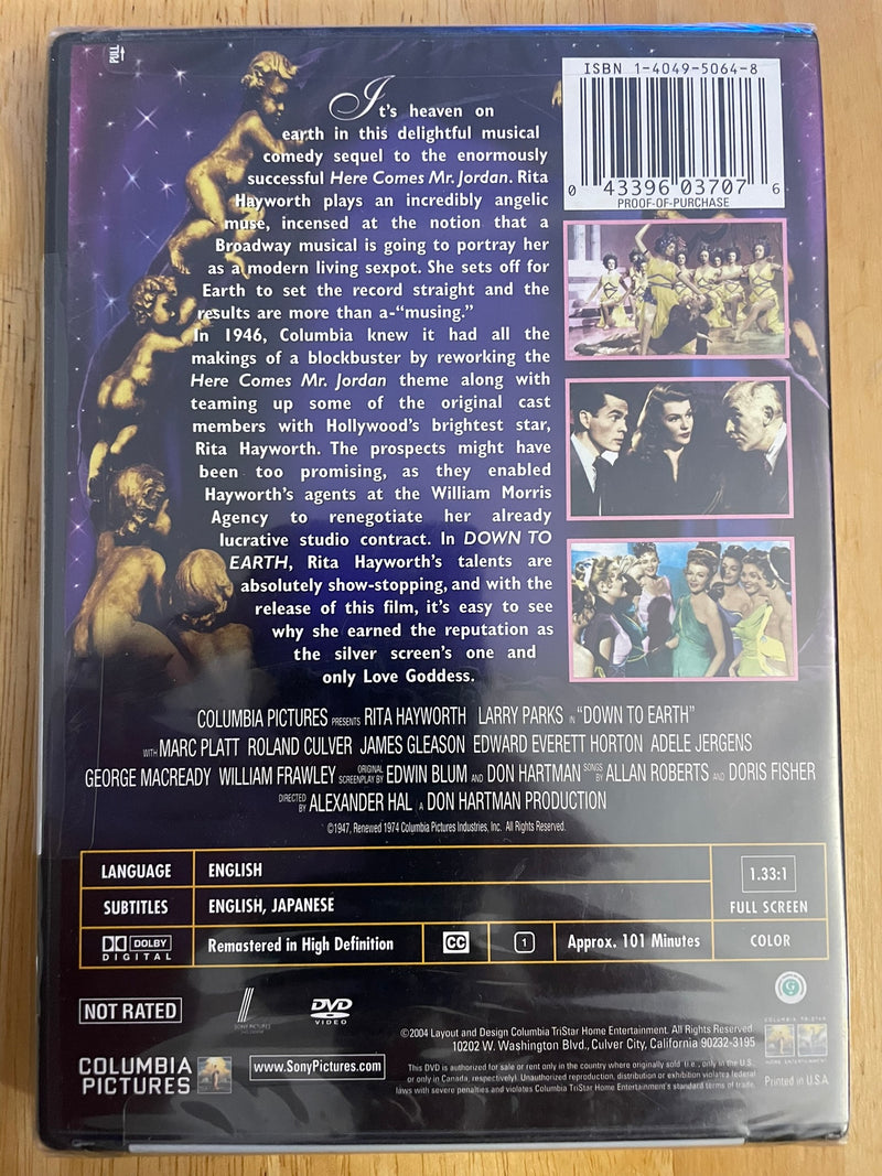 Down to Earth (DVD) w/Rita Hayworth…….Full Frame…….….BRAND NEW & SEALED!