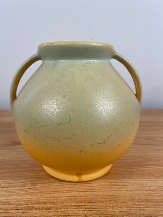 1930s RUMRILL RED WING ART POTTERY GREEN YELLOW GLAZE #302 ART DECO VASE