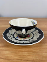 Crown Ducal Gainsborough Cream & Black Floral Cup & Saucer 749657 England