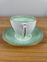 Vintage Clarence Fine English Bone China Green/Pink Floral Tea Cup & Saucer